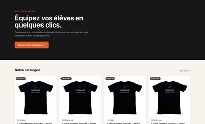Boutique privée École Terrade : commandes de tenues pour 60+ campus - E-commerce