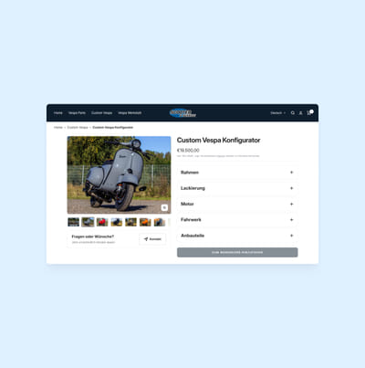 Weltweit einzigartiger Custom Vespa Konfigurator in Shopify - E-Commerce