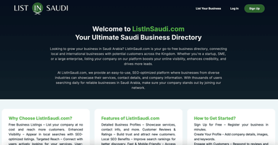 Custom business directory website developed for listinsaudi.com - Application web