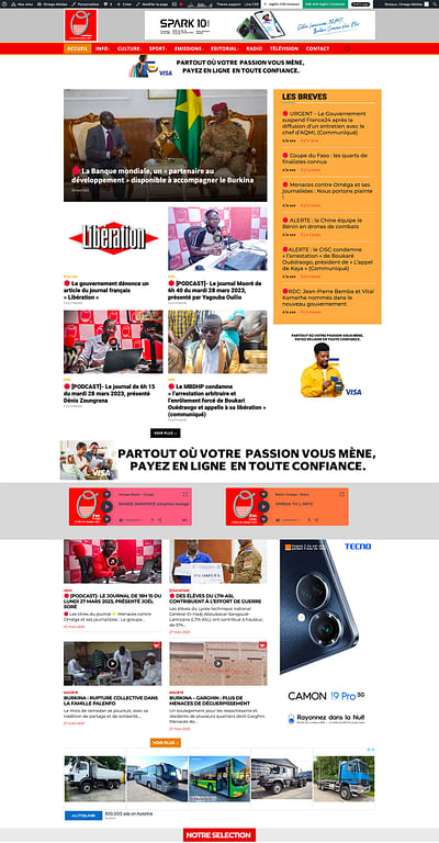 Site web de Oméga Médias - Webseitengestaltung