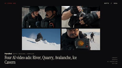 Handled: four AI video ads, River, Quarry, Avalanche, Ice Cavern - Online Advertising