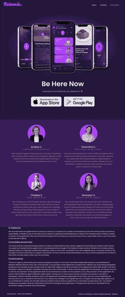 Relaxie - Mental Wellness & Meditation Mobile Application - Website Creatie