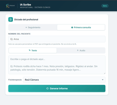 IA Scribe Neopostural - Inteligencia Artificial