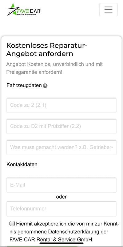 Online-Präsenz FAVE CAR Rental & Service GmbH - E-Commerce