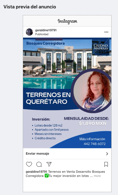 Facebook Ads e Instagram Asesora en Terrenos - Diseño Gráfico
