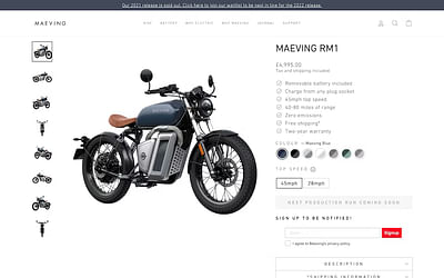 Custom Shopify store for electric motorcycle maker - E-commerce