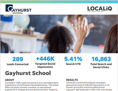 Gayhurst School - PPC Campaign - Online Advertising