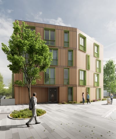Sustainable Residential Quarter with Timber Facades - 3D