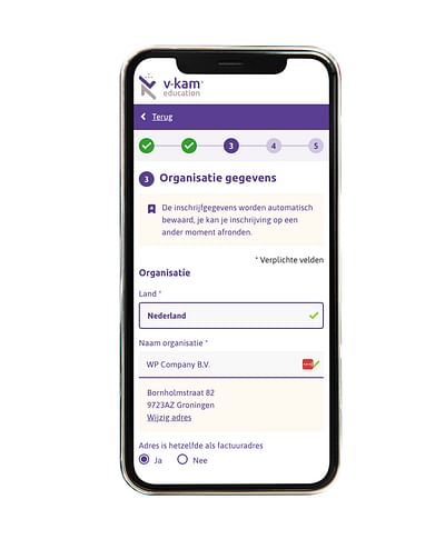 Website voor opleider V-Kam Education - E-commerce