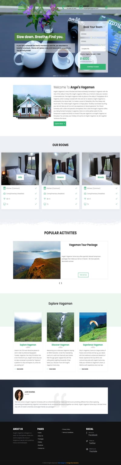 website developed for Angels vagamon homestay - Design & graphisme