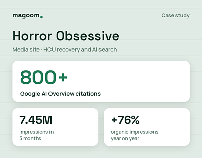 HCU recovery and AI search visibility for a media site - SEO