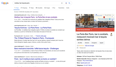 SEO gagnant pour la Perla Bar Paris ! - Estrategia digital