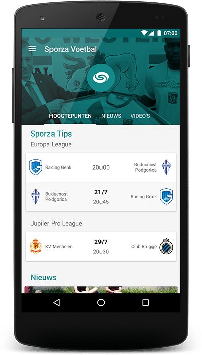 Sporza app voor VRT - Mobile App
