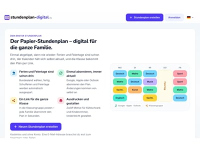 Stundenplan-Digital – Stundenplan als Kalender-Abo (Eigenprodukt) - Webanwendung
