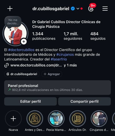 Crecimiento orgánico de las redes sociales del dr gabriel cubillos - Content Strategy