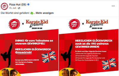 Pizza Hut DE - Komplette Social Media Betreung im Auftrag der SWS AG - Social media