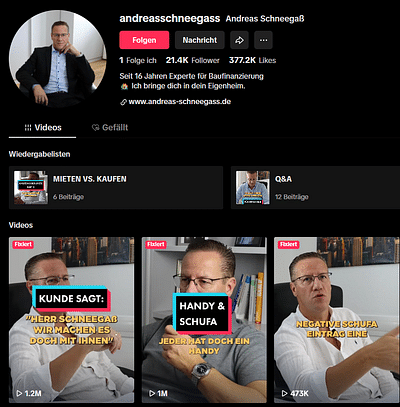 TikTok Account für Baufinanzierer aufgebaut - Social Media