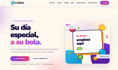 A Tu Bola · Diseño y desarrollo web para local de fiestas infantiles - Website Creation