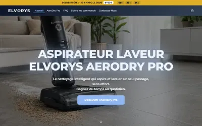 Elvorys — boutique Shopify pour une marque d'aspirateurs laveurs - E-commerce