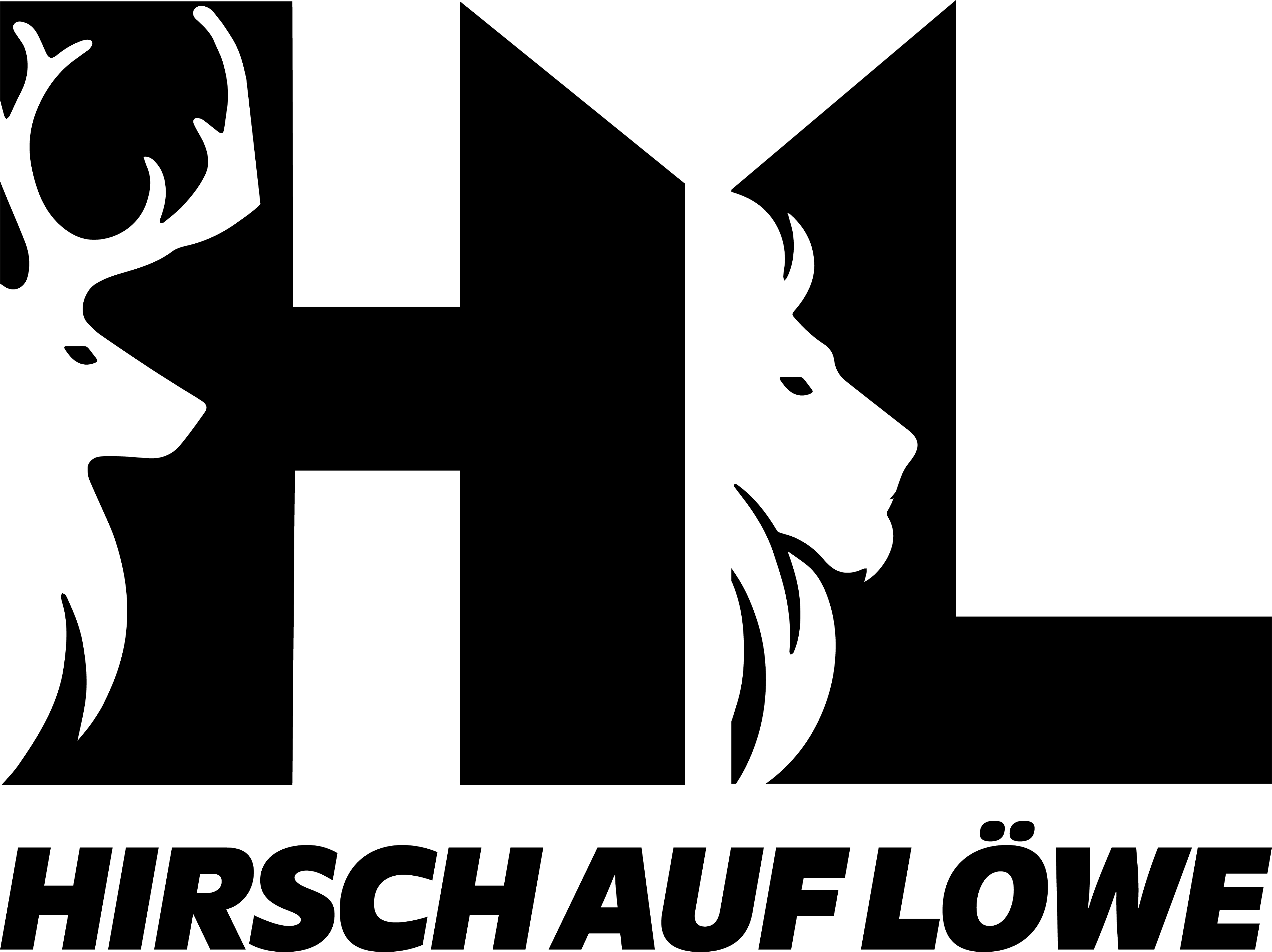 Hirsch auf Löwe