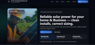 Solar Energy Website Design for PC & C Technology Solutions - Website Creation