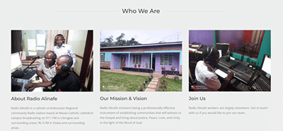 Website and online radio for Radio Alinafe - Creación de Sitios Web