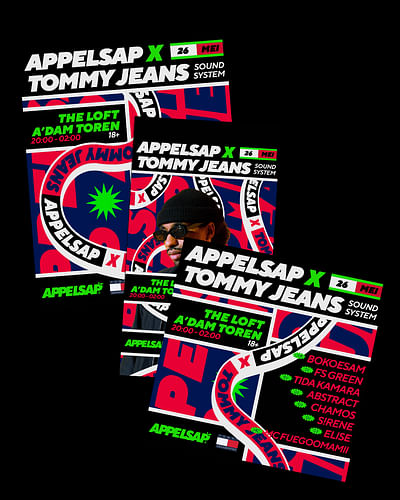 Appelsap x Tommy Jeans branding - Grafische Identität