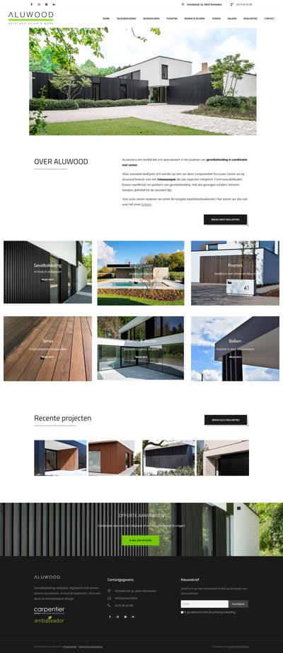 Strakke, minimalistische website voor Aluwood - Content Strategy