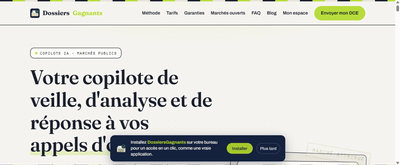 DossiersGagnants : appels d'offres publics avec verdict GO / NO GO - Intelligence Artificielle