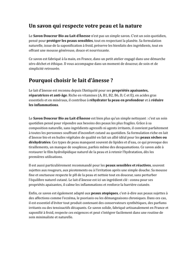 fiche produit savon - SEO