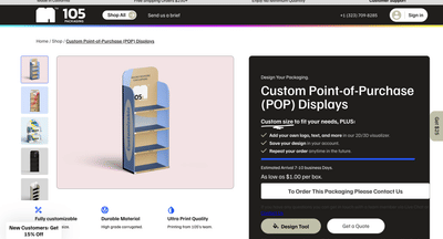 Shopify website for 105 Packaging | Custom packaging manufacturer - E-commerce