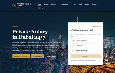 Private Notary in Dubai (.ae): Bilingual Site with a Booking Wizard - SEO