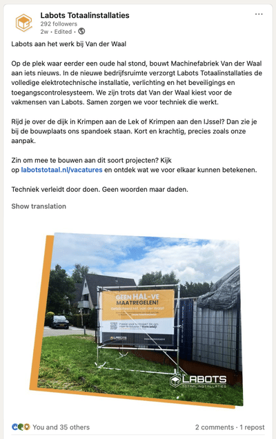 Social media beheer Labots Totaal Installaties - Social media