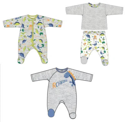 Création graphisme pyjamas - Thème dinosaures - Grafikdesign