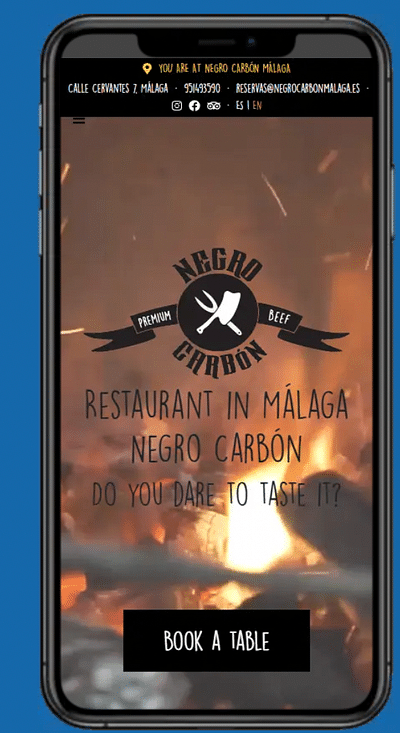 Página web del restaurante Negro Carbón Málaga - Desarrollo de Software