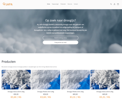 Shopify webshop - JAPA Droogijs - E-Commerce