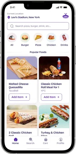 Food Delivery App in Stadium - Application mobile