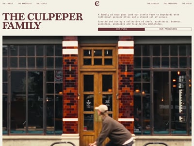 The Culpeper Family, site Webflow d'un groupe de pubs londoniens - Création de site internet