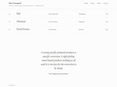 Mara Vestergaard: portfolio website demo template for a designer - Website Creation