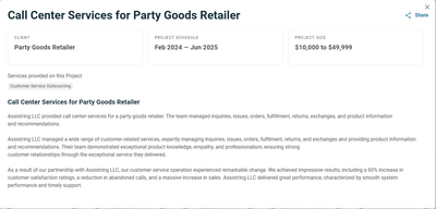 Call Center Services for Party Goods Retailer - Marketing