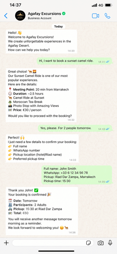 Agafay Excursions: Multilingual AI WhatsApp Booking for Tourism Agency - Artificial Intelligence