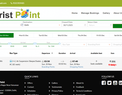 Tourist Point — Online Bus Booking Website - Software Entwicklung