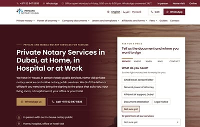 Private Notary Dubai: Mobile Notary Site in English, Arabic, Russian - SEO