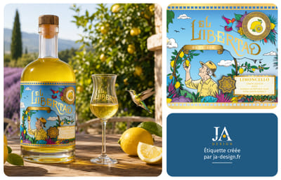 Création d'étiquette illustrée premium pour le limoncello El Libertad - Ontwerp