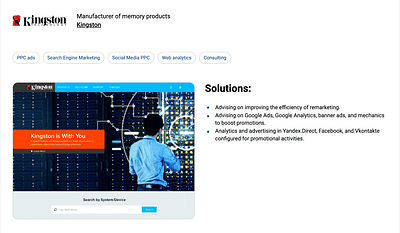 Consulting for manufacturer of memory products - Online Advertising