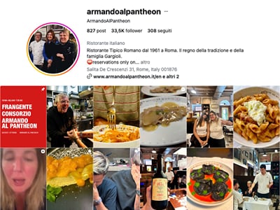 Armando al Pantheon: contenuti Instagram per la cucina romana - Branding & Posizionamento