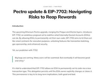 Pectra update & EIP-7702: Navigating Risks to Reap Rewards - Développement Blockchain