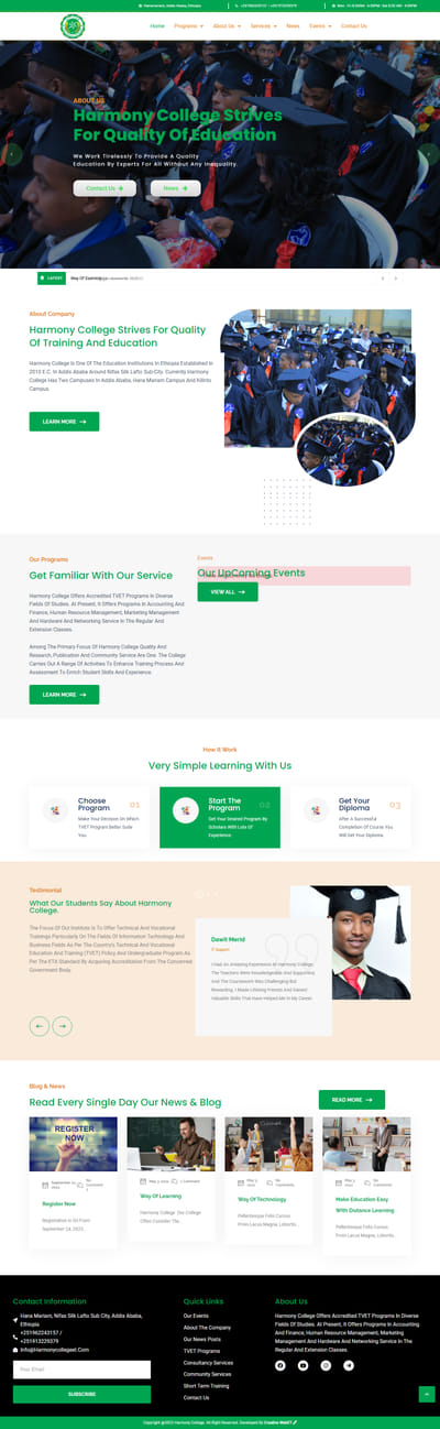 Website Design For Harmony College - Design & graphisme