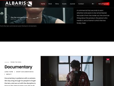 Albaris Media Production: film studio website and film library - Website Creatie
