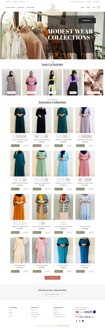E-commerce website developed for Azeera Collection - Strategia digitale